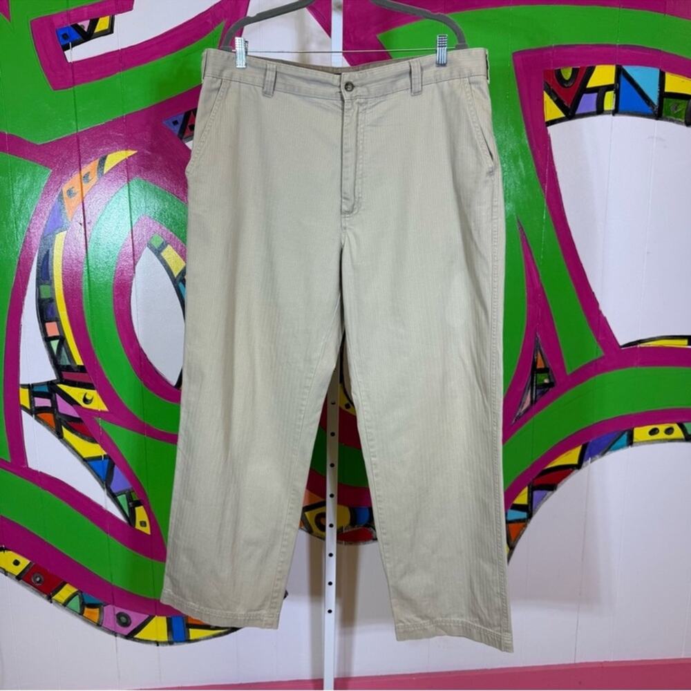 St. John’s Bay, Tan striped herringbone pants. Size 38x32. In good used cond!